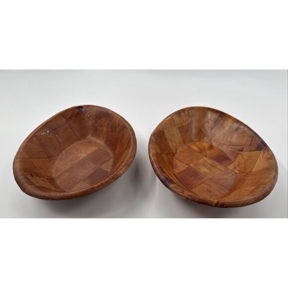 Unbranded Other - Vintage Parquet Weave Wood Oval Serving Bowls 12" Lot of 2 Woven Mid Century MCM